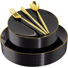 Showlu Fashion Store Black Gold / United States 150Pcs Gold Plastic Plates Disposable Green Plastic Plates with Gold Rim Disposable Dinnerware: 30 Green Dinner Plates