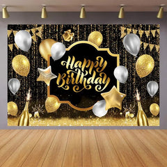 Showlu Fashion Store Black Golden Happy Birthday Backdrop Banner Background 30th 40th 50th Birthday Photo Background Birthday Party Backdrop Decor