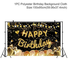 Showlu Fashion Store Black Golden Happy Birthday Backdrop Banner Background 30th 40th 50th Birthday Photo Background Birthday Party Backdrop Decor