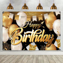 Showlu Fashion Store Black Golden Happy Birthday Backdrop Banner Background 30th 40th 50th Birthday Photo Background Birthday Party Backdrop Decor