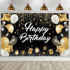 Showlu Fashion Store Black Golden Happy Birthday Backdrop Banner Background 30th 40th 50th Birthday Photo Background Birthday Party Backdrop Decor