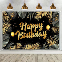 Showlu Fashion Store Black Golden Happy Birthday Backdrop Banner Background 30th 40th 50th Birthday Photo Background Birthday Party Backdrop Decor