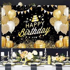 Showlu Fashion Store Black Golden Happy Birthday Backdrop Banner Background 30th 40th 50th Birthday Photo Background Birthday Party Backdrop Decor