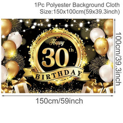 Showlu Fashion Store Black Golden Happy Birthday Backdrop Banner Background 30th 40th 50th Birthday Photo Background Birthday Party Backdrop Decor