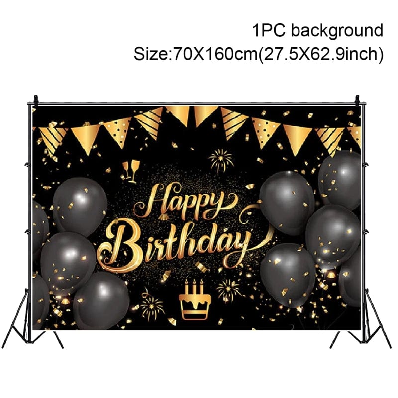 Showlu Fashion Store Black Golden Happy Birthday Backdrop Banner Background 30th 40th 50th Birthday Photo Background Birthday Party Backdrop Decor