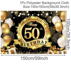 Showlu Fashion Store Black Golden Happy Birthday Backdrop Banner Background 30th 40th 50th Birthday Photo Background Birthday Party Backdrop Decor