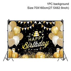 Showlu Fashion Store Black Golden Happy Birthday Backdrop Banner Background 30th 40th 50th Birthday Photo Background Birthday Party Backdrop Decor