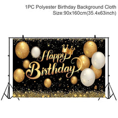 Showlu Fashion Store Black Golden Happy Birthday Backdrop Banner Background 30th 40th 50th Birthday Photo Background Birthday Party Backdrop Decor