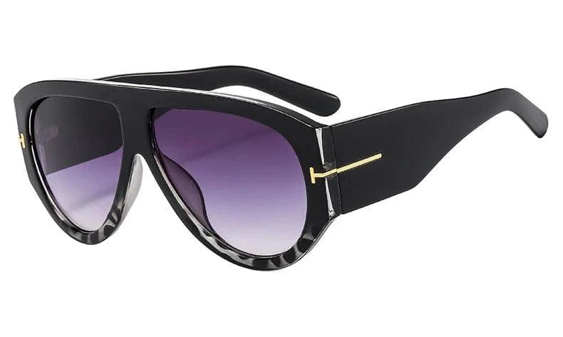 Showlu Fashion oversized women's pilot sunglasses with gradient lenses, black and gray frames, retro big style, UV400 protection