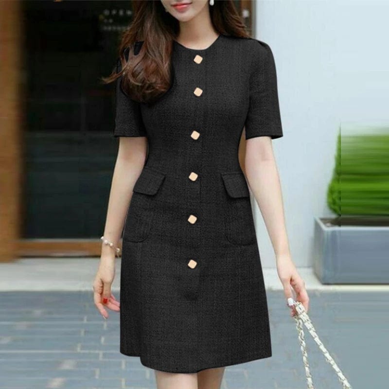 SHOWLU FASHION STORE black / L 2024 ZANZEA Elegant Women Dress Stylish Buttons Down OL Work Vestido Robe Chic Korean Fashion Summer Short Sleeve Slim Sundress