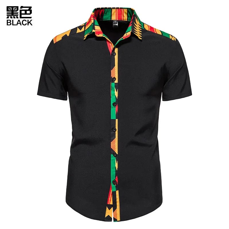 Showlu Fashion Store Black / L Bold Kente Print Shirt