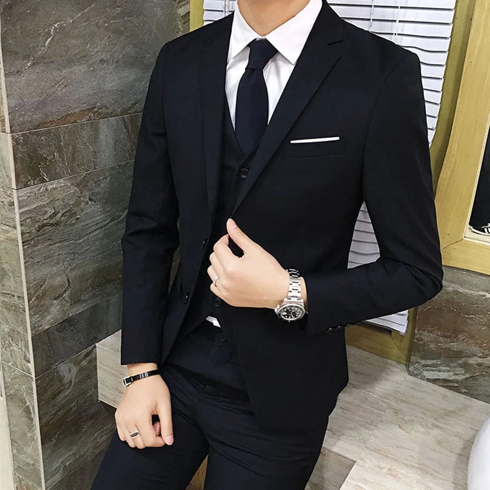  Showlu Fashion Store Black / L / CHINA Men Suit Regular Slight Stretch Three Piece Set Trousers Blazer Waistcoat Casual For Office Business Comfortable