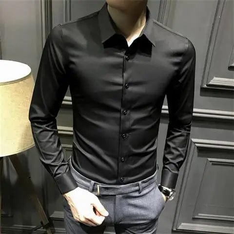 SHOWLU FASHION STORE black / L Dress Shirt Long Sleeve Silk Business Plain Man Tops Formal Shirts and Blouses for Men Office Cotton with Collar S Cool Clothing