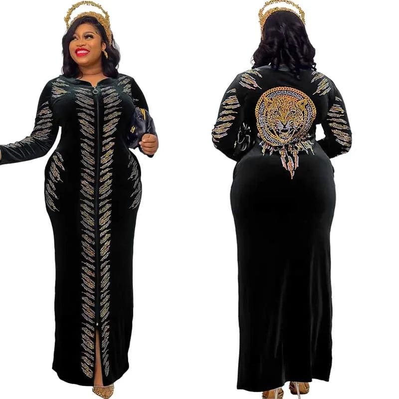  Showlu Fashion Store Black / L Velvet Maxi Dress African Clothes For Women Letter Robe Africa Clothing Sequins O Neck Short Sleeve African Dresses Plus Size 4X