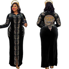  Showlu Fashion Store Black / L Velvet Maxi Dress African Clothes For Women Letter Robe Africa Clothing Sequins O Neck Short Sleeve African Dresses Plus Size 4X