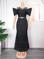  Showlu Fashion Store Black / L Wedding Party Prom Evening Dresses Dubai African Women Luxury Sequin Flower Mermaid Gown Long Dress Elegant Ladies Birthday Robe