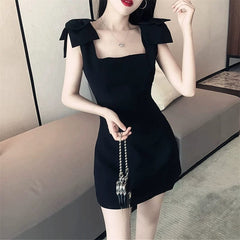  Showlu Fashion Store Black / L Women's Square Collar Slimming Sleeveless Chic Dress