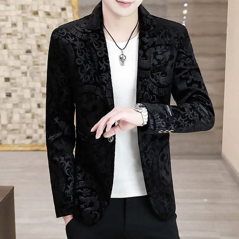 SHOWLU FASHION STORE Black / M 2024 New Mens golden velvet boutique fashion handsome casual hot gold trend autumn and winter suit coat with men small suit coat