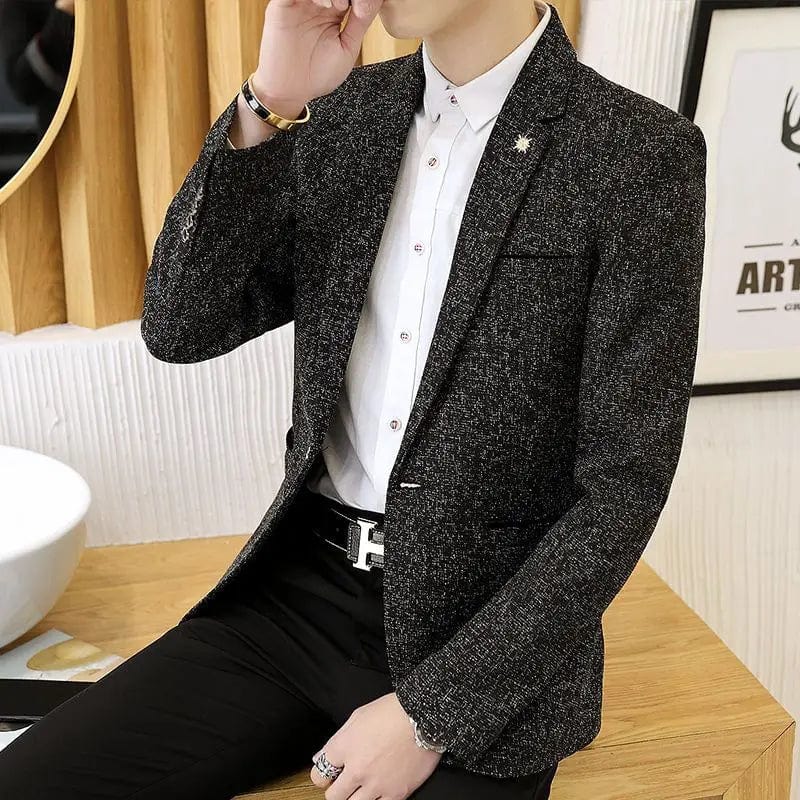  Showlu Fashion Store black / M(45-53kg) Fashion Loose Solid Color Button Pockets Korean Blazers Men's Clothing 2023 Winter New Casual Tops All-match Blazer