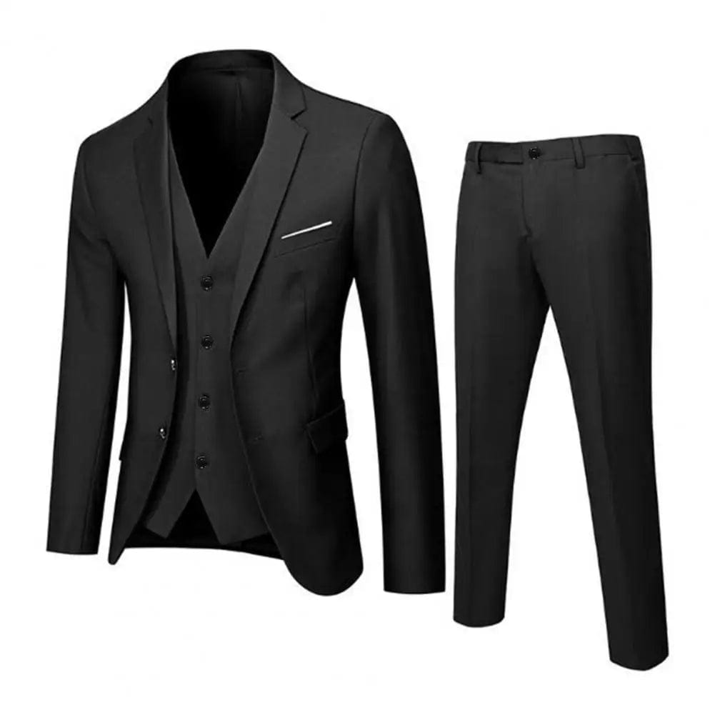 SHOWLU FASHION STORE black / M Men Slim Fit Suit Set Elegant Men's Formal Business Suit Set with Vest Coat Pants for Office Meetings Groomsmen or Wedding