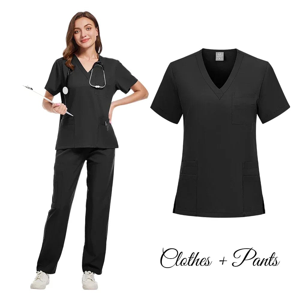 SHOWLU FASHION STORE Black / M New Nurse Uniforms Elatic Solid Tops Pants Woman Man Scrub Trousers Dental Vet Hospital Pet Clinic Medical Uniform Scrub Sets