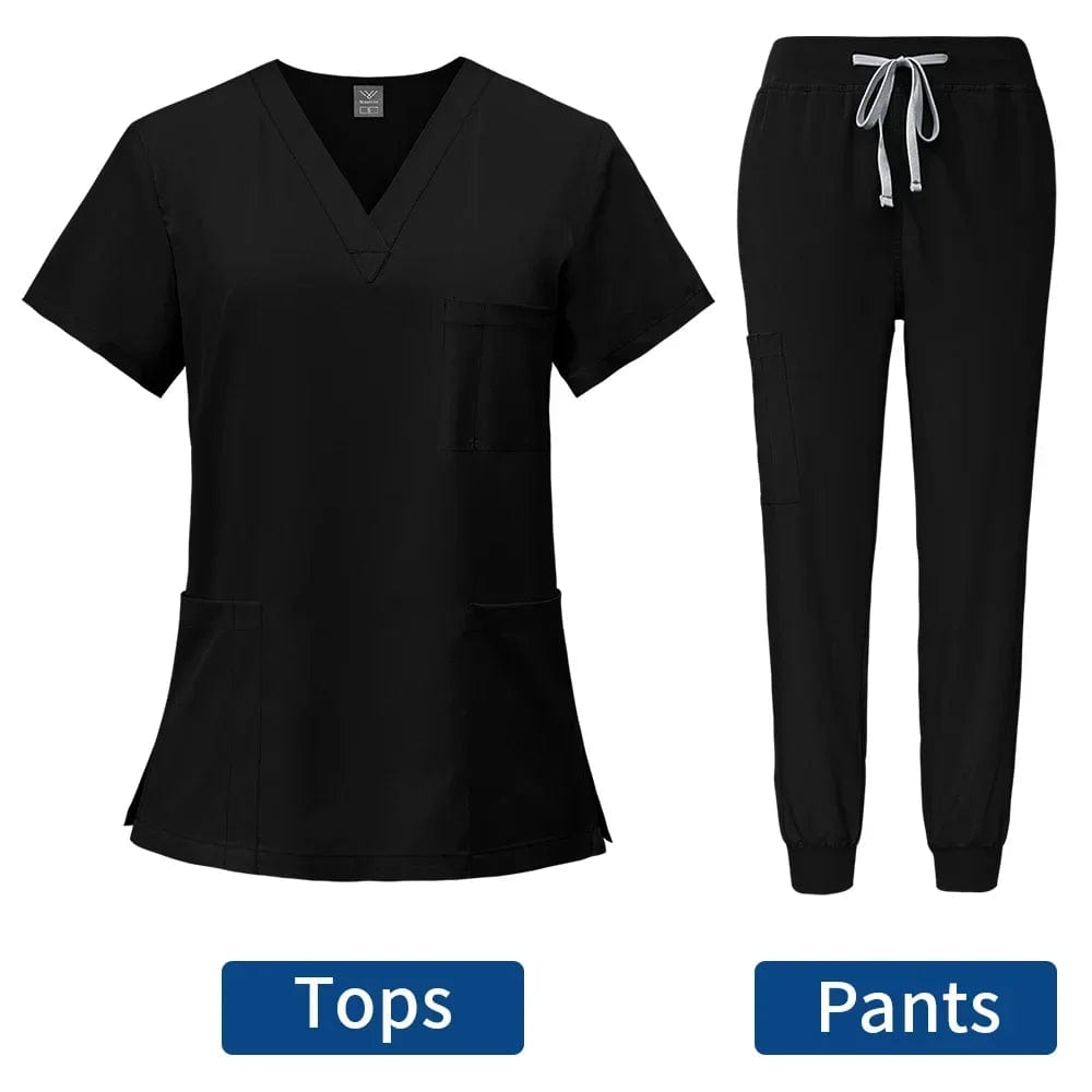 SHOWLU FASHION STORE black / M Slim Fit Medical Scrubs Uniform Women Scrub Sets Nursing Accessories Hospital Surgery Gowns Dental Clinic Beauty Salon Workwear