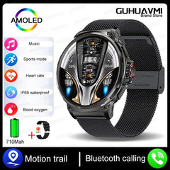  Showlu Fashion Store Black Mesh Belt / 710mAh KAVSUMI 1.85 Inch HD Bluetooth Call Smart Watch Men Sports Fitness Tracker Watch Heart Monitor 710mAh Smartwatch For Android IOS