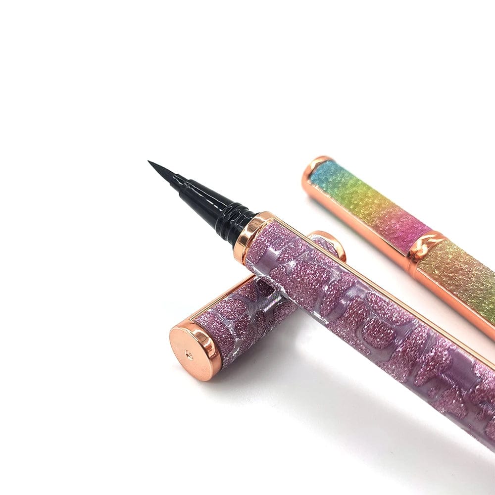 Showlu Waterproof Adhesive Eyeliner Pen with glitter for 3D mink lashes, featuring a black ink and precise applicator.