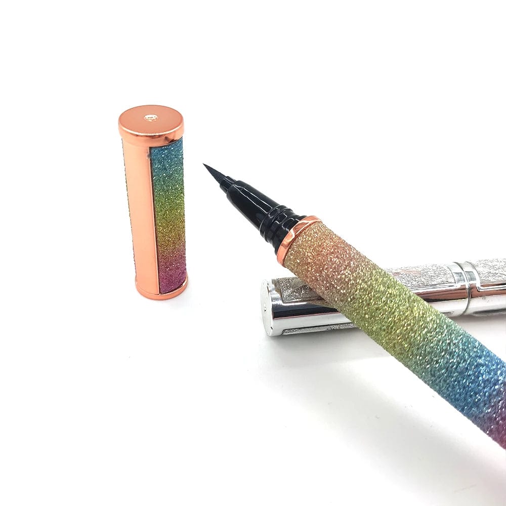 Showlu Waterproof Adhesive Eyeliner Pen with glitter for 3D mink lashes, featuring a sleek black design and precise application.