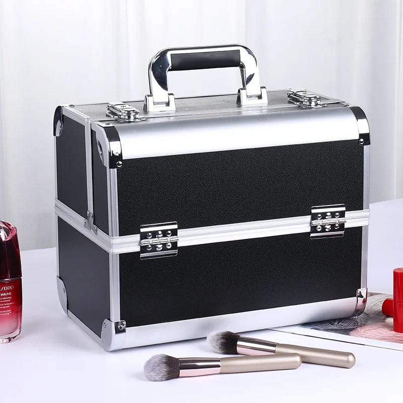  Showlu Fashion Store Black New Professional Aluminum Alloy Cosmetic Box Hairdressing Cosmetology  Toolbox Patterned Embroidery Manicure Toolkits