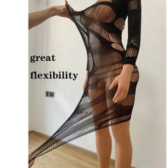 SHOWLU FASHION STORE black / One Size Simplejewel Women's Fishnet Beachwear Lingerie Mesh Hole Chemise Lingerie Long Babydoll Bodysuit Dress Free Size for Women Girls