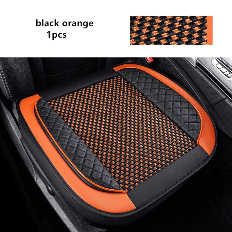 Showlu Fashion Store Black Orange front 3D Ice Silk+PU Leather Car Seat Cover Universal Seat Protector Non-slip Cushion Luxury Car Seat Upholstery Mat Accessories