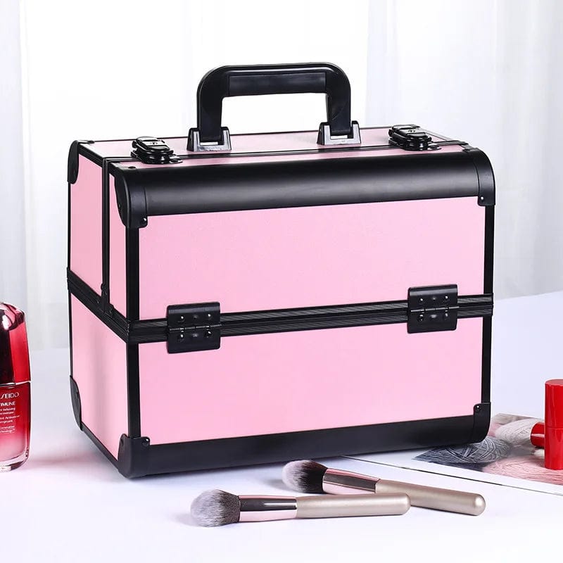  Showlu Fashion Store Black Pink New Professional Aluminum Alloy Cosmetic Box Hairdressing Cosmetology  Toolbox Patterned Embroidery Manicure Toolkits