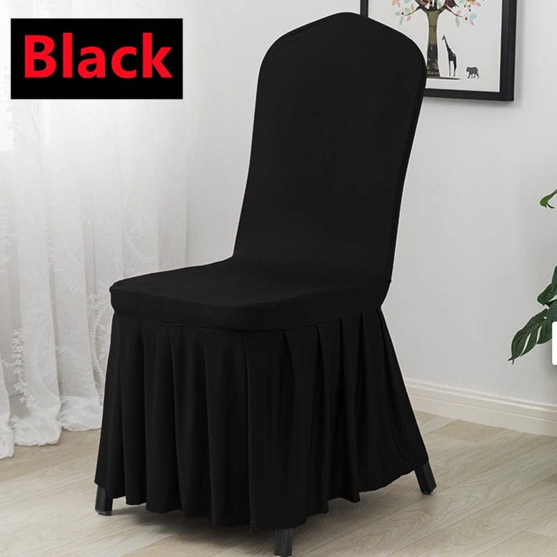  Showlu Fashion Store Black Pleated Skirt Stretch Spandex Dining Chair Cover Removable Weddings Banquet Chair Protectors Party Hotel Washable Seat Covers