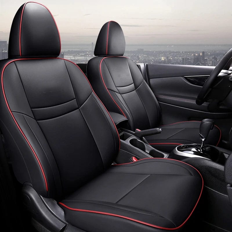  Showlu Fashion Store Black red 2018 / CHINA Custom Car Seat Covers for Nissan Qashqai 2016- 2022 Luxury Protection Synthetic Leather Seat Cushion 5-Seater Complete Full Set