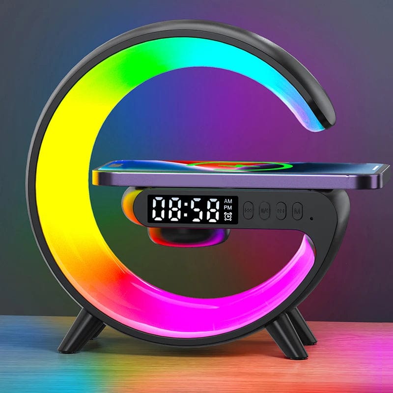 SHOWLU FASHION STORE black RGB Night Light Lamp Multifunction Alarm Clock TF Blueotooth Speaker 15W Wireless Charger Station Pad For iPhone 15 14 13 12 8