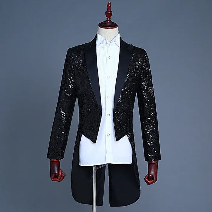 SHOWLU FASHION STORE black / S / CHINA Shiny Red Sequin Glitter Embellished Tuxedo Blazer Men  Party Wedding Tailcoat Suits Mens Stage Singer Costume Homme