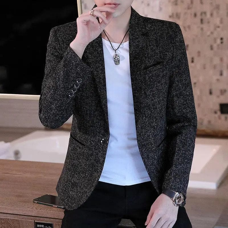  Showlu Fashion Store black / S Fashion Lapel Button Pockets Solid Color Casual Blazers Men's Clothing 2023 Autumn Winter Loose Korean Tops All-match Suits