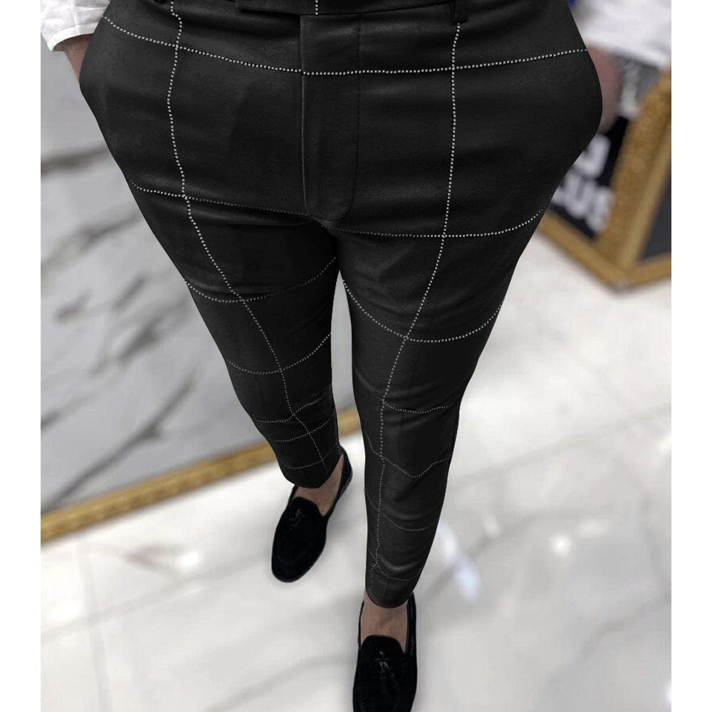  Showlu Fashion Store Black / S Plain Business Casual Pants Suit Pants Plaid Business Casual Ankle Banded Pants Suit Pants