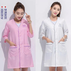 Showlu Fashion Store Black short beauty uniform dress spa uniform scrub uniform white plus size Salon grooming clothes Lab coat logo Beautician tops