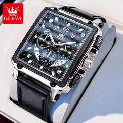 SHOWLU FASHION STORE Black Silver Black / CHINA OLEVS 9919 Fashion Chronograph Quartz Man Wristwatch Waterproof Luminous Original Watch For Men 24 Hours Display Leather Watches