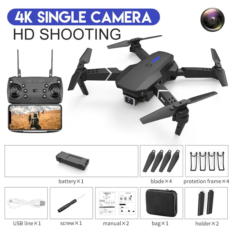  Showlu Fashion Store Black-Single C-1B KDBFA 2023 New E88 Pro WIFI FPV Drone Wide Angle HD 4K 1080P Camera Height Hold RC Foldable Quadcopter Dron Helicopter Toys Gift