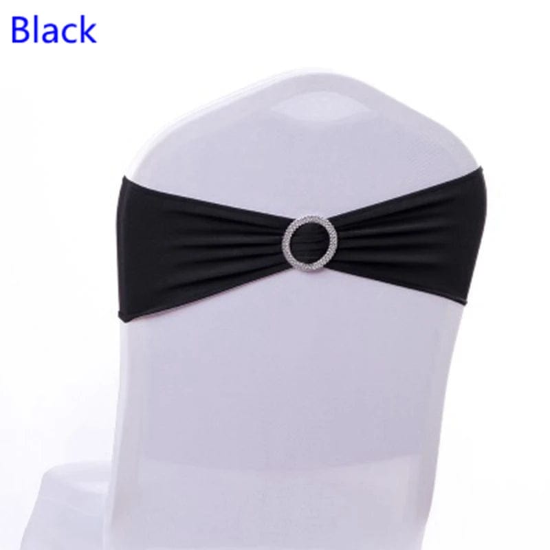  Showlu Fashion Store BLACK Spandex Chair Sash Wedding With Round Buckle Lycra Stretch For All Band Universal Birthday Party Show Decoraiton