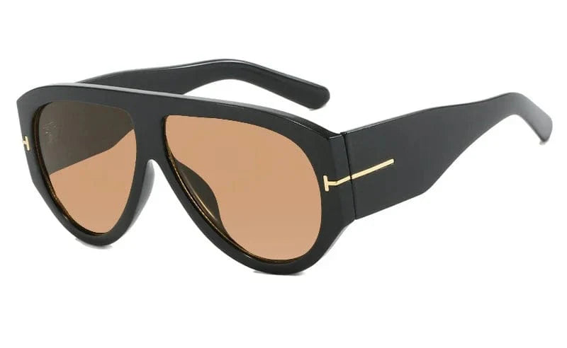 Showlu Fashion Women's Oversized Pilot Sunglasses with black gradient lenses, luxury big frame, UV400 protection, retro style.