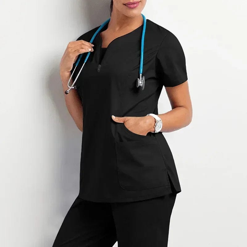 SHOWLU FASHION STORE Black top / XL(70-80KG) Nurse Women Casual Short Sleeved Apparel Top Pharmacy Working Medical Hospital Doctor Nursing Uniform V-neck Jogger