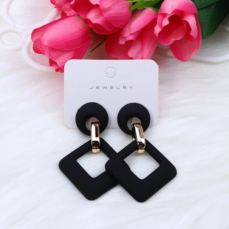  Showlu Fashion Store Black Trendy Korean Blue White Pink Dangle Earrings for Women Girl Geometric Hollow Square Acrylic Statement Earrings Fashion Jewelry