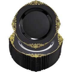 Showlu Fashion Store Black / United States / 7.5inch 100PCS White and Gold Plastic Plates - 10.25Inch Gold Disposable Plates - Heavyweight Gold Dinner Plates for Wedding & Party