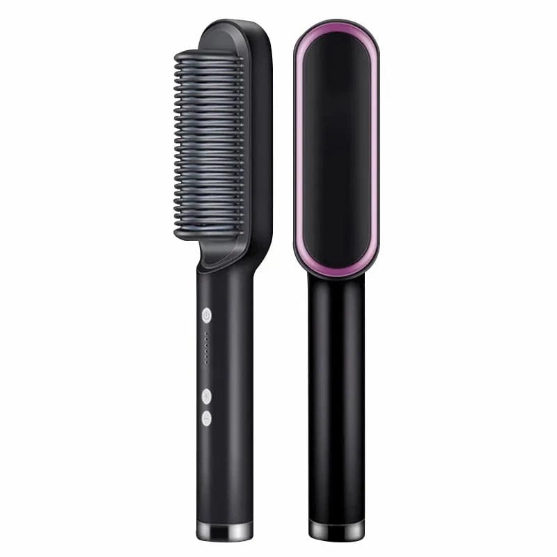  Showlu Fashion Store Black / us New Hair Straightener Ceramic Hot Comb 2 in 1 Electric Straighten Hair Brush Negative Ion Anti-scalding Styling Tool