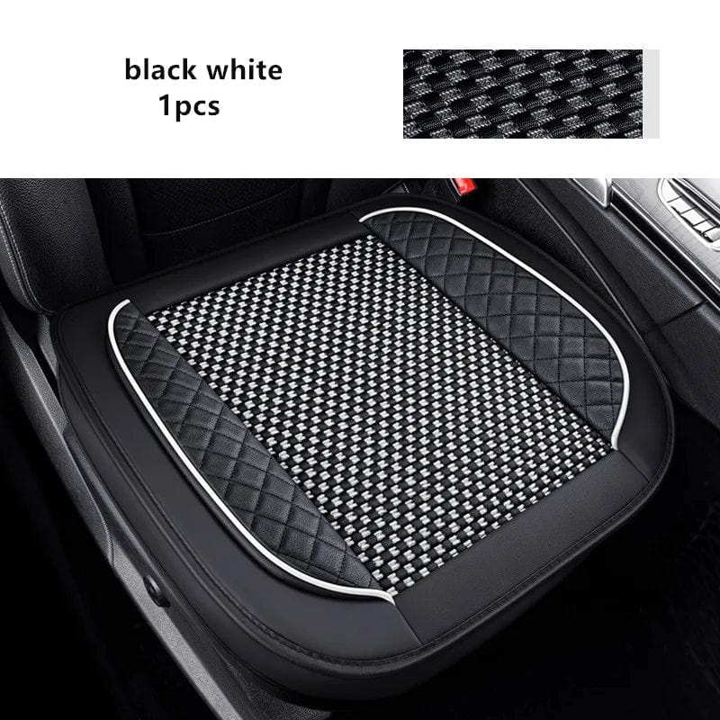 Showlu Fashion Store Black white front 3D Ice Silk+PU Leather Car Seat Cover Universal Seat Protector Non-slip Cushion Luxury Car Seat Upholstery Mat Accessories