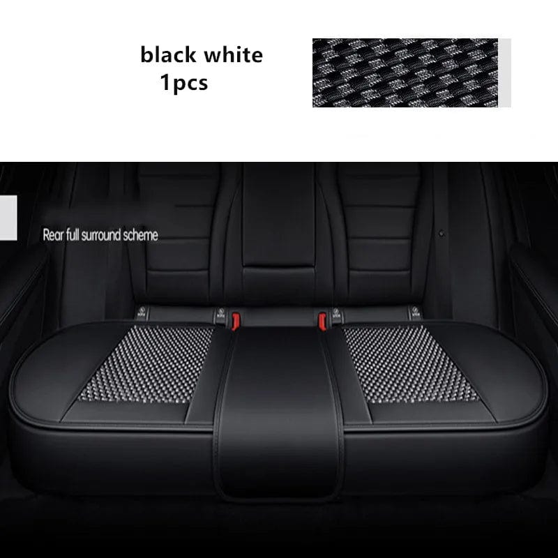 Showlu Fashion Store Black white rear 3D Ice Silk+PU Leather Car Seat Cover Universal Seat Protector Non-slip Cushion Luxury Car Seat Upholstery Mat Accessories